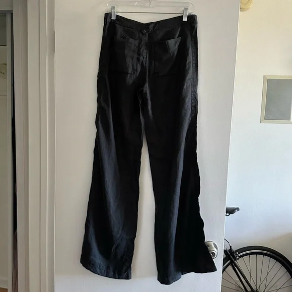 NWT JOIE Black Designer Linen Hampton Med-Low Rise Fitted Hips Wide Leg Pants - Picture 3 of 9